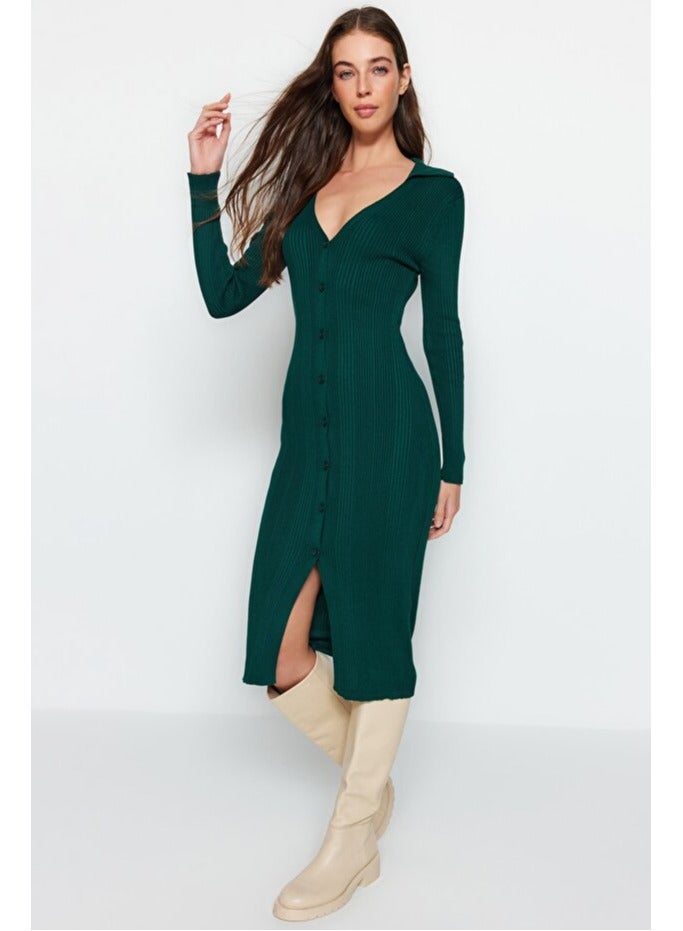 trendyol Emerald Green Midi Knitwear Polo Neck Dress TWOAW24EL00044 - Image 3