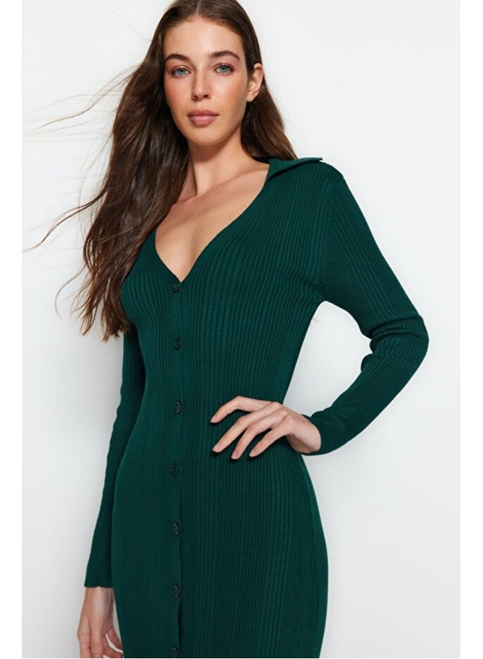 trendyol Emerald Green Midi Knitwear Polo Neck Dress TWOAW24EL00044 - Image 1