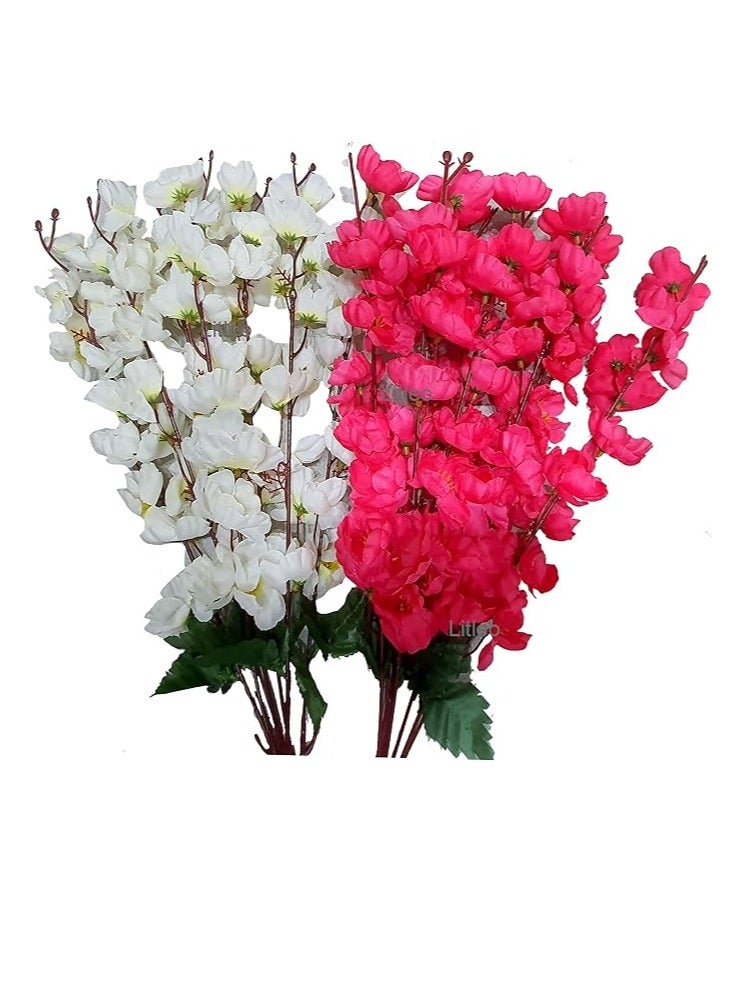 Home Decor Artificial Flowers Bouquet, Set Of 2, For Events, Weddings And Anniversaries, Bright Red, White And Pink. Number Of Pieces: 2