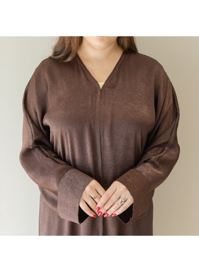 LINELLE عباءة لينيل بنية لامعة ذات ملمس - لمسة خفيفة، ملابس يومية ومناسبات محتشمة - Image 4