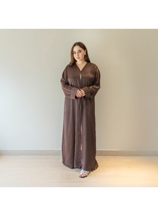 LINELLE عباءة لينيل بنية لامعة ذات ملمس - لمسة خفيفة، ملابس يومية ومناسبات محتشمة - Image 1