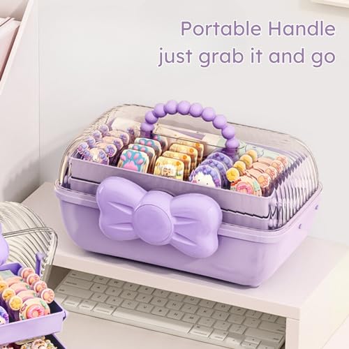 HoopVool Plastic Hair Accessories Organizer Box, Hair Ribbon Storage Box Ribbon Box Multi-Purpose Organizer with Handles, for Nail Hair Accessories Sewing Supplies Makeup Art Supplies. (Purple) - Image 2