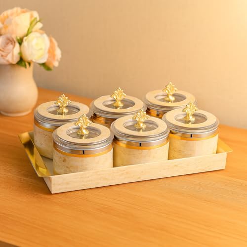 Nabhya Jupiter Multipurpose Dry Fruit Air Tight Storage Container With Inner Steel Bowl & Serving Tray for Home & Kitchen 500ml (Beige, Set of 6) - Image 4