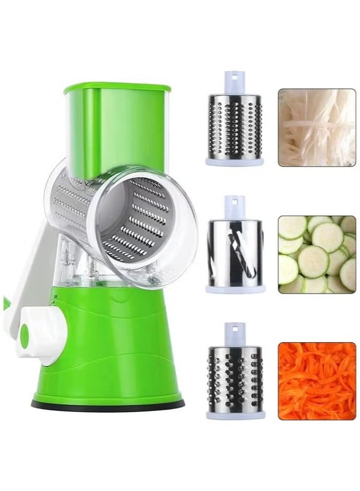 Vegetable Slicer, Cheese Grater with 3 in 1 Drum Blades, Manual Vegetable Cutter for Onion, Cheese, Cucumbers, Carrots - Make Cut-Resistant Gloves  - Image 1