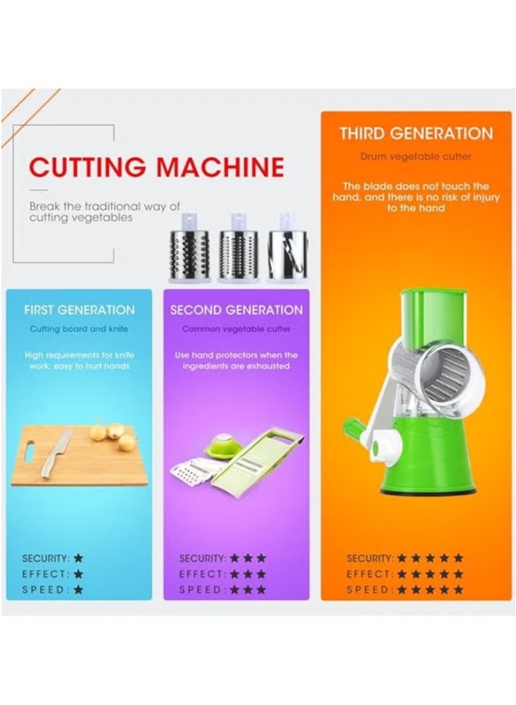 Vegetable Slicer, Cheese Grater with 3 in 1 Drum Blades, Manual Vegetable Cutter for Onion, Cheese, Cucumbers, Carrots - Make Cut-Resistant Gloves  - Image 2