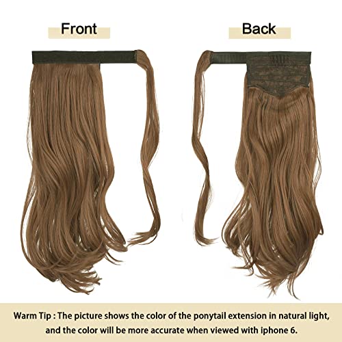 SOFEIYAN Curly Ponytail Extension 15 Inch Heat Resistant Synthetic Natural Wavy Hairpiece Wrap Around Pony Tail Hair Extensions for White Black Women Hair Piece, Light Auburn Brown - Image 2