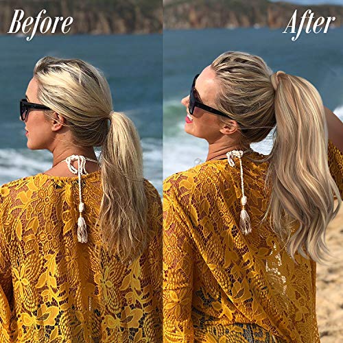 SOFEIYAN Curly Ponytail Extension 15 Inch Heat Resistant Synthetic Natural Wavy Hairpiece Wrap Around Pony Tail Hair Extensions for White Black Women Hair Piece, Light Auburn Brown - Image 4