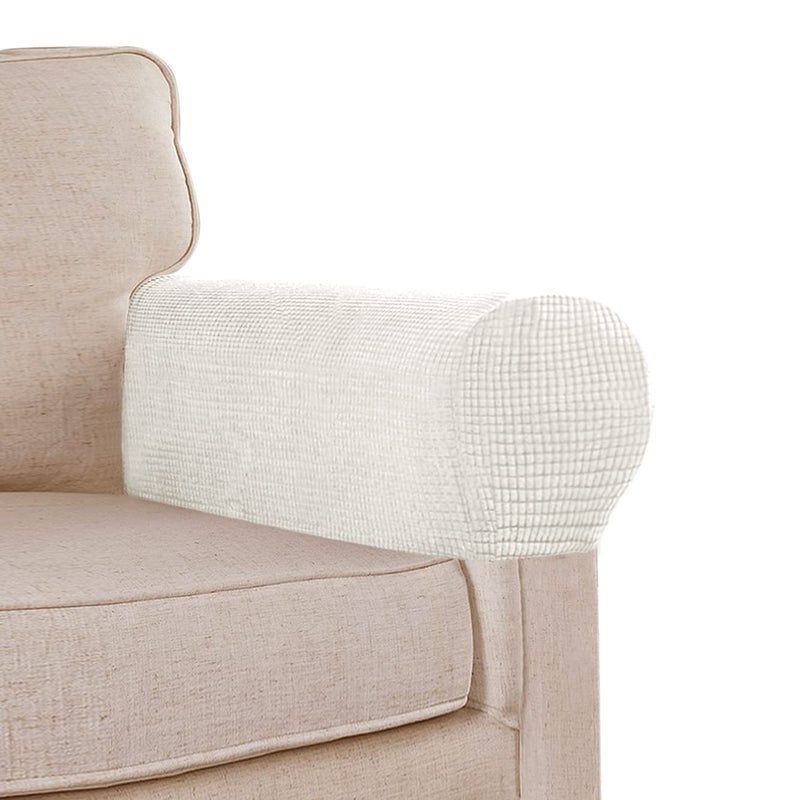Stretch Sofa Armrest Covers  Spandex Jacquard AntiSlip Protector for Chairs Sofas Couch Recliner  Set of 2 Off White