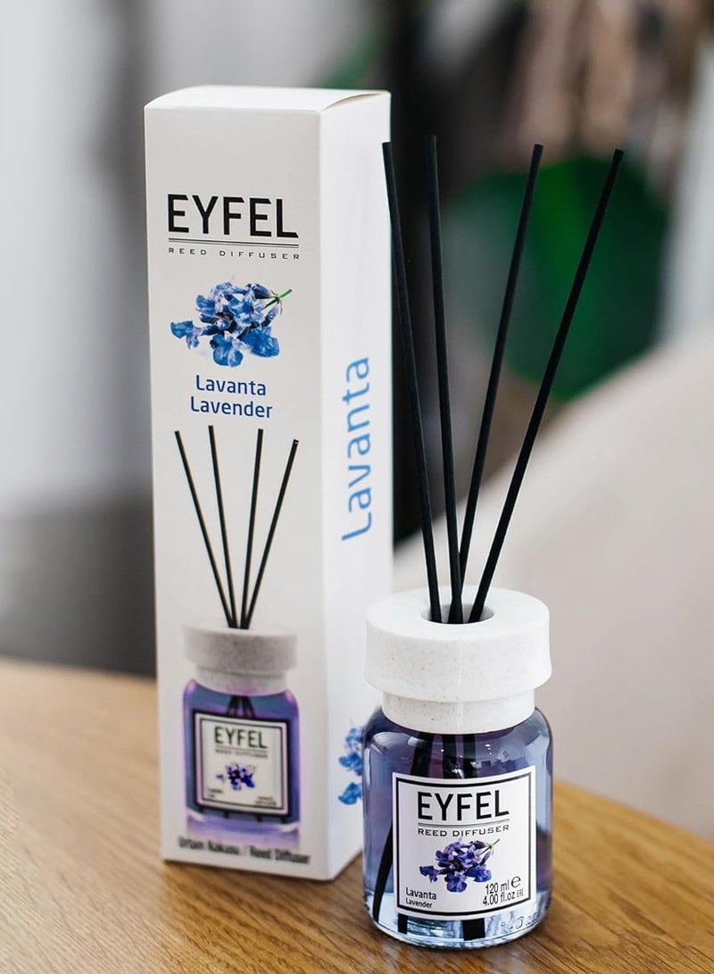 آيفيل موزع عطر برائحة اللافندر (لافندر) 120 مل | تصميم أنيق ورائحة تدوم طويلاً برائحة اللافندر | أعواد توزيع عطر فاخرة للمنزل والمكتب - Image 1