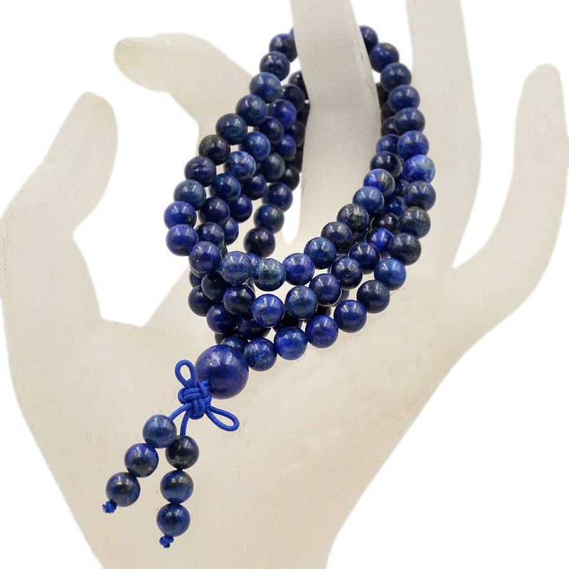 AD Beads Gemstones Buddhist 108 Prayer Healing Beads Mala Stretchy Bracelet Necklace 6mm (Lapis) - Image 4
