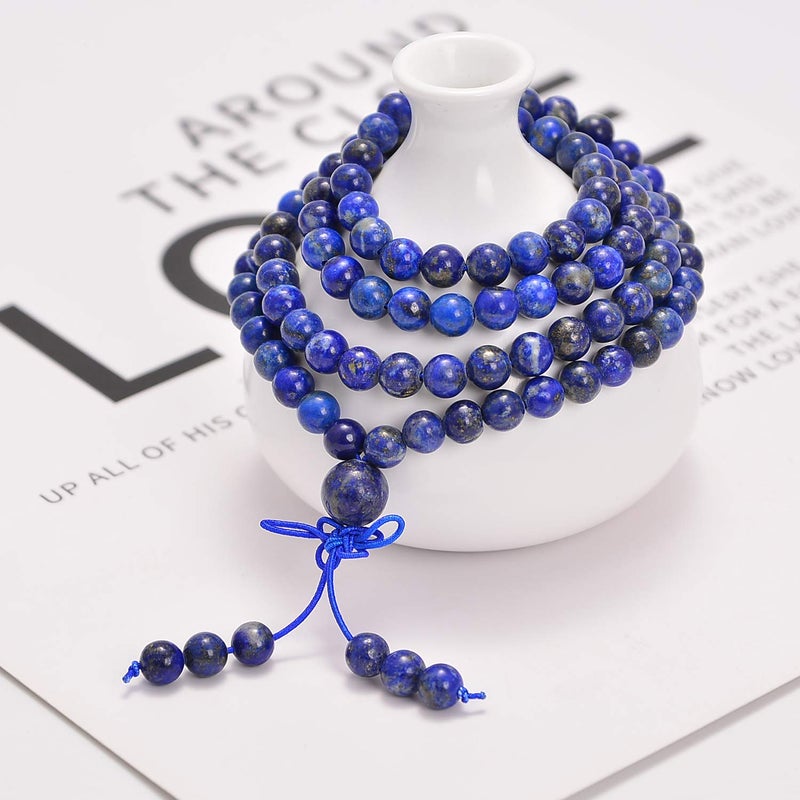 AD Beads Gemstones Buddhist 108 Prayer Healing Beads Mala Stretchy Bracelet Necklace 6mm (Lapis) - Image 2