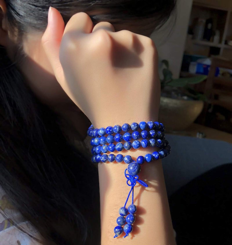 AD Beads Gemstones Buddhist 108 Prayer Healing Beads Mala Stretchy Bracelet Necklace 6mm (Lapis) - Image 5