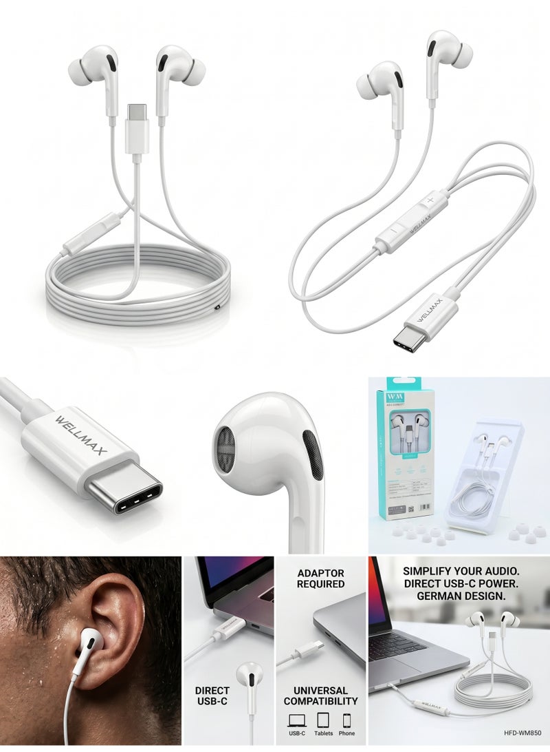 WELLMAX WM WMAX WM550 Type-C Earphones – High-Quality Digital In-Ear Wired Headphones with HD Microphone and Volume Control for iPhone 15/16, Samsung Galaxy S24, and Pixel Devices - Image 2