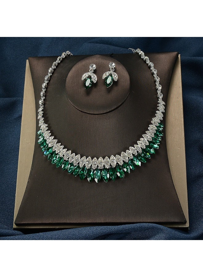 اسم المحتوى ناريلا اكسسوارات جديدة الأزياء الزيركون كبيرة الزجاج قلادة أقراط ثلاثة قطعة مجموعة - Image 2