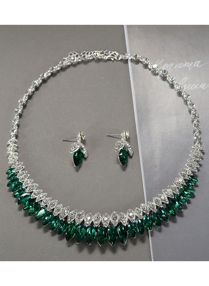 اسم المحتوى ناريلا اكسسوارات جديدة الأزياء الزيركون كبيرة الزجاج قلادة أقراط ثلاثة قطعة مجموعة - Image 1