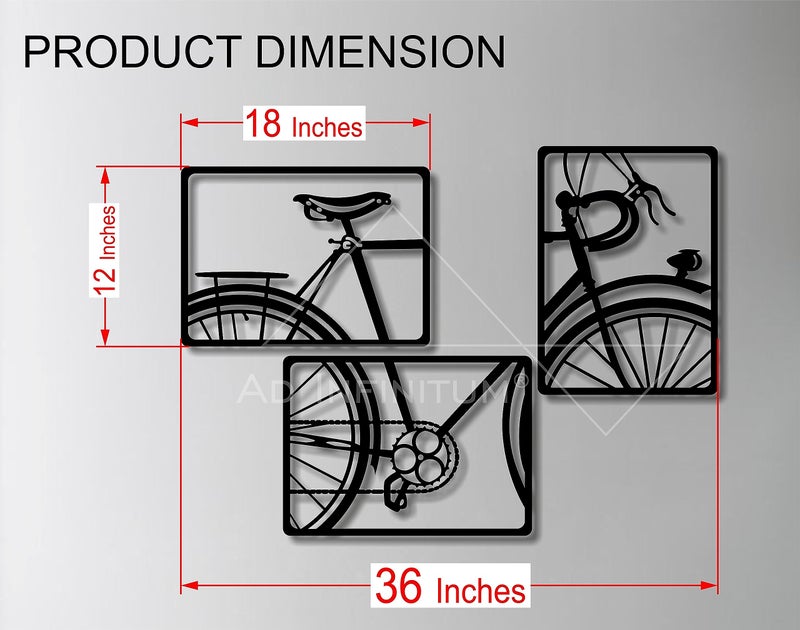AD INFINITUM® Wooden Wall Art Hanging | Black Designed Wooden Decor Sculptures | Black Wall Art Decoration for Contemporary Home, Bedroom, Living Room, Office etc. (Bicycle, Set of 3) - Image 4