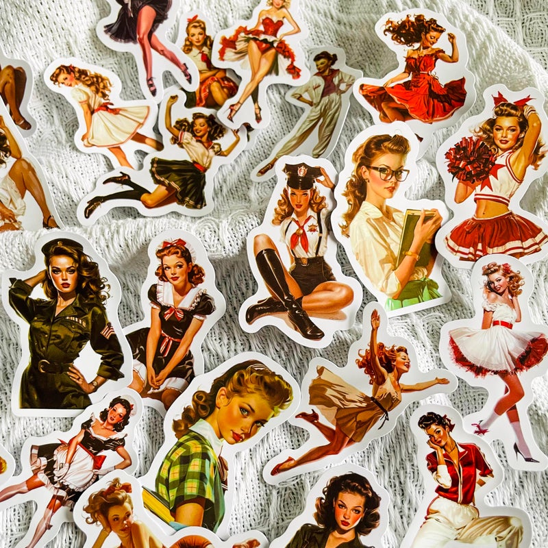 PIGBIT 50 Pcs Retro Pinup Girl Stickers â€“ Vintage 1950s Aesthetic Decals for Scrapbooking, Laptop, Journal, Water Bottle, Luggage â€“ Classic American Nostalgia Art Style - Image 2