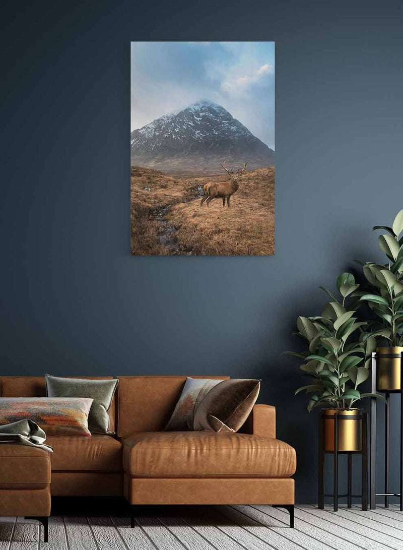 LOWHA Framed Canvas Wall Art Stretched Over Wooden Frame, Deer In Beautiful Landscape Painting, For Home, Living Room, Office Decor - Image 2