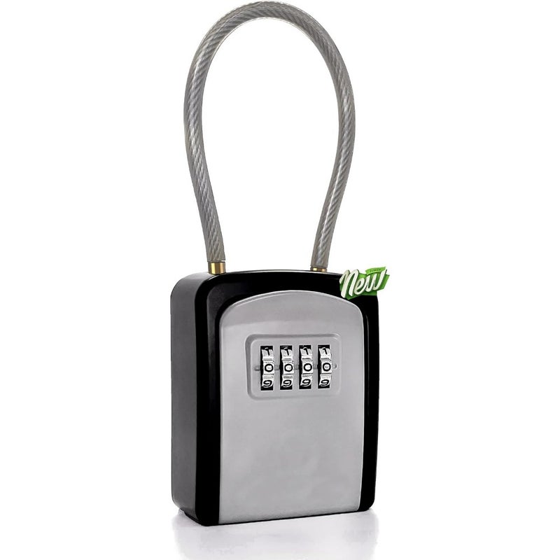 Key Lock Box Portable with Removable Cable Shackle, Indoor Outdoor Waterproof 4 Digit Password Combination with Resettable Code with A B Switch Key Lockbox for Outside Hold Spare Keys for Realtors - Image 1