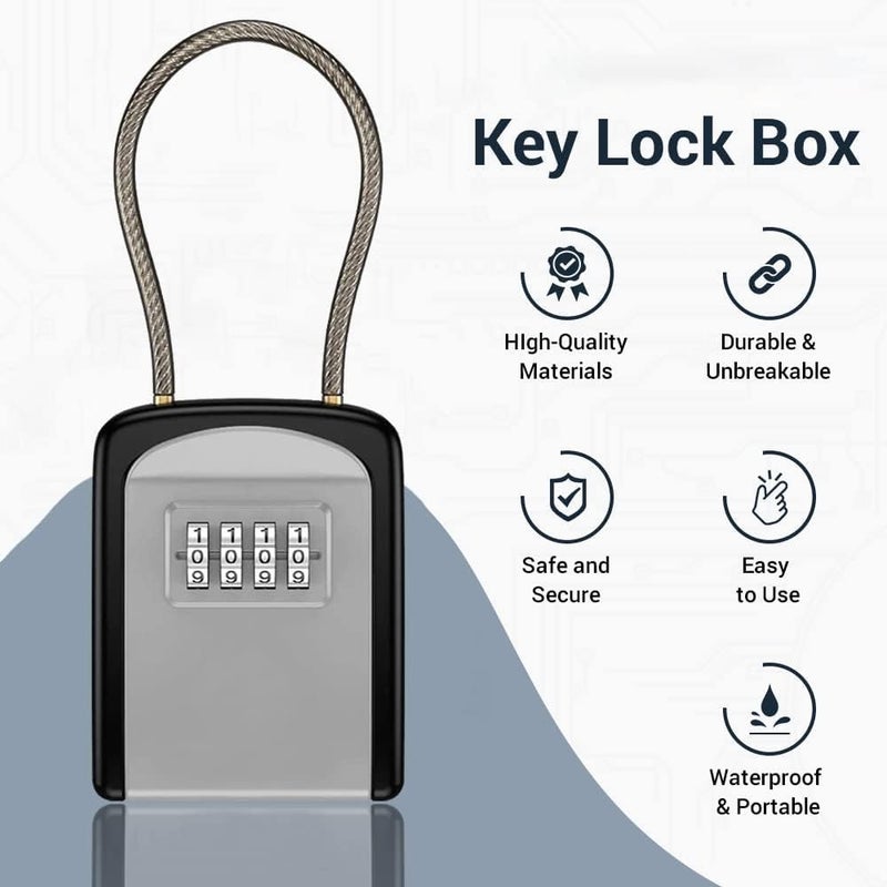 Key Lock Box Portable with Removable Cable Shackle, Indoor Outdoor Waterproof 4 Digit Password Combination with Resettable Code with A B Switch Key Lockbox for Outside Hold Spare Keys for Realtors - Image 2