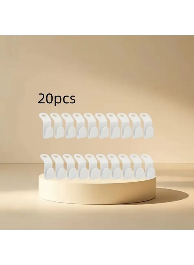 White Space Saving Clothes Hangers 20pcs Wall Mounted Wardrobe Tie Storage Hooks - Image 1