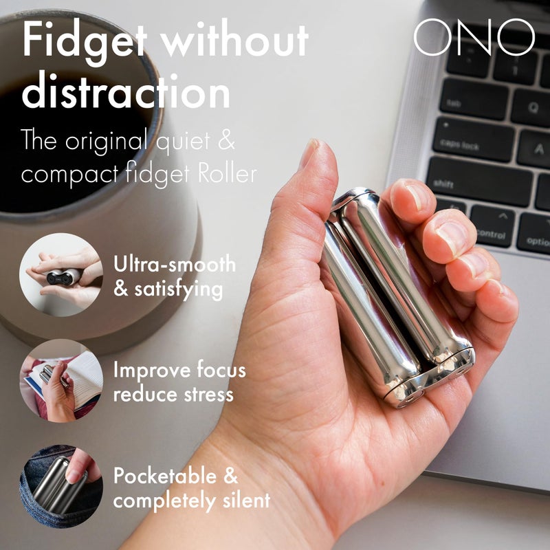 ONO Roller - Handheld Fidget Toy for Adults | Help Relieve Stress, Anxiety, Tension | Promotes Focus, Clarity | Compact, Portable Design (Natural, Junior Size - Stainless Steel) - Image 2