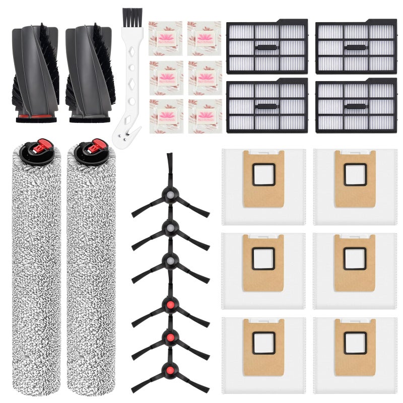Bpbdzz 26 Count Replacement Kit for Eufy E25 / E28: 1 Pair Main Brushes, 2 Roller Mops, 4 HEPA Filters(Right), 6 Side Brushes, 6 Dust Bags, 6 Scented Tablets (for Dust Bag Odor Control) + Cleaning Brush - Image 1