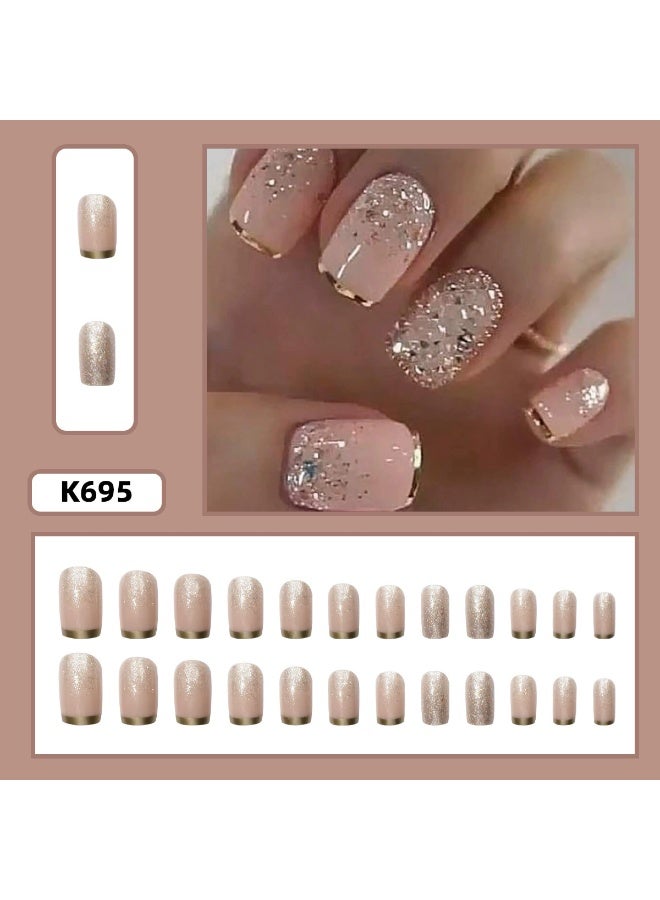 Goolsky Luxe French Glitter 24 - Piece Press - on Nails for Sparkling Elegance - Image 1