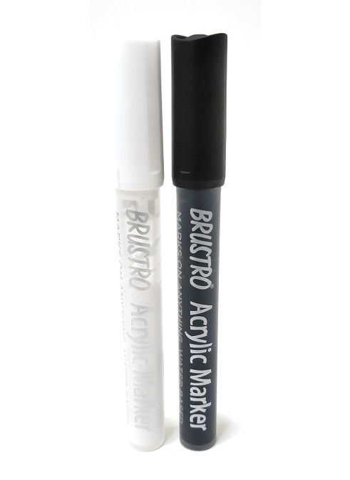 BRUSTRO BRUSTRO Acrylic (DIY) Black and White Marker, for Craftworks, School Projects and Other Presentations (Pack of 2)  - Image 1