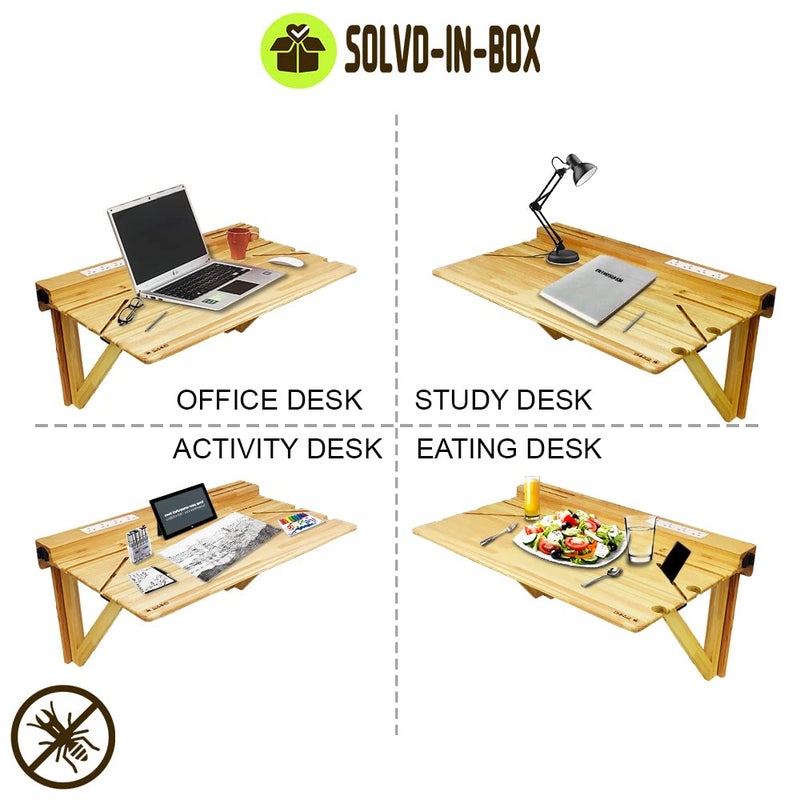SOLVD-IN-BOX SOLVDINBOX Foldable Wall Mount Table Folding Wall Mounted Shelf office tables for work from home Foldable Wood Study Table Office Laptop Table Stand Writing Desk Work Table for Home Office Medium - Image 3