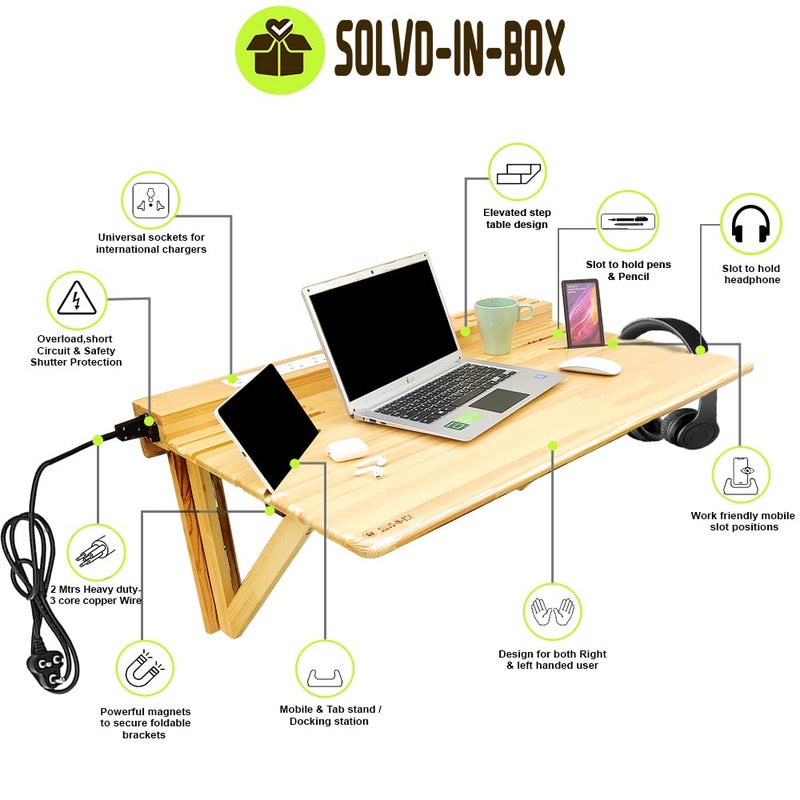 SOLVD-IN-BOX SOLVDINBOX Foldable Wall Mount Table Folding Wall Mounted Shelf office tables for work from home Foldable Wood Study Table Office Laptop Table Stand Writing Desk Work Table for Home Office Medium - Image 2