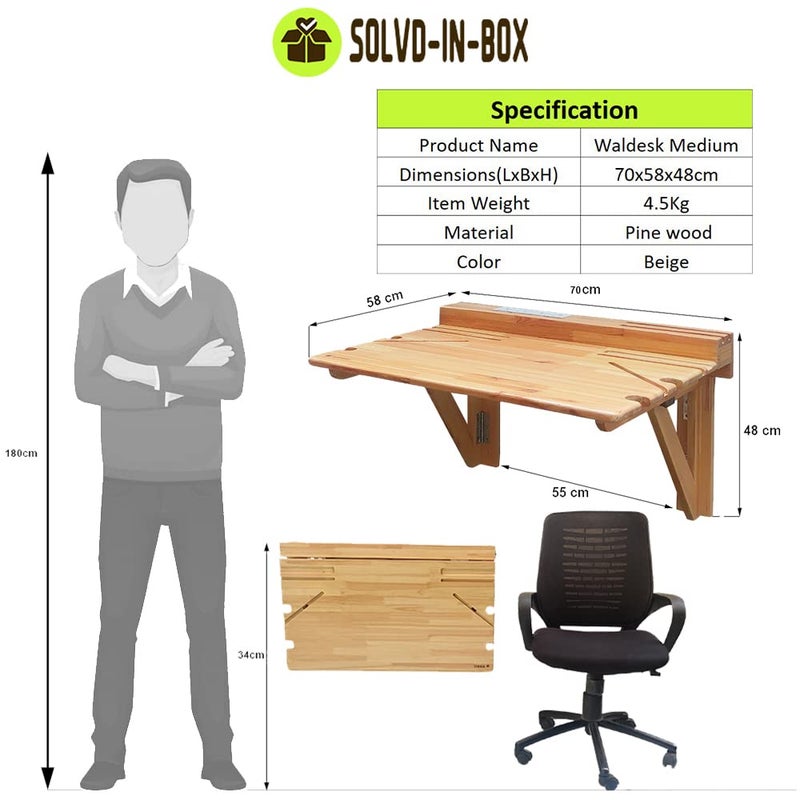 SOLVD-IN-BOX SOLVDINBOX Foldable Wall Mount Table Folding Wall Mounted Shelf office tables for work from home Foldable Wood Study Table Office Laptop Table Stand Writing Desk Work Table for Home Office Medium - Image 5
