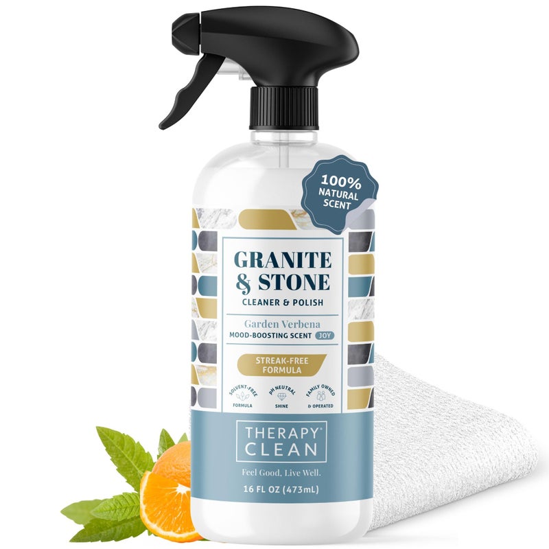 Therapy Granite Cleaner Kit with Microfiber - Daily Countertop Cleaner for Stone, Granite, Marble, Soapstone, Quartz, Quartzite, Slate, Headstone, Limestone, Corian, Laminate, and Tile - Image 1