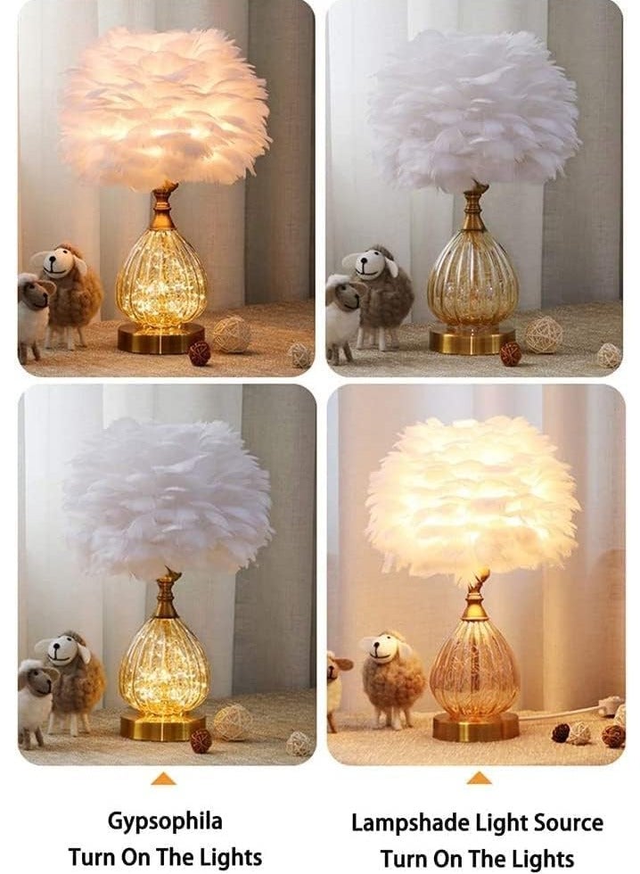 HOME TASTE مصباح طاولة ريشة مصباح طاولة ريشة ضوء طاولة مصباح طاولة ضوء مكتب مصباح طاولة ريشة قابل للتعتيم مصباح طاولة ليلي مصباح طاولة بجانب السرير مصباح مكتب بجانب الأريكة طاولة (بيضاء) - Image 4