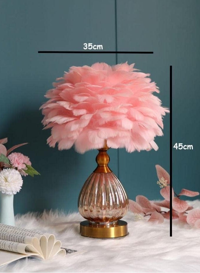 HOME TASTE مصباح طاولة ريشة مصباح طاولة ريشة ضوء طاولة مصباح طاولة ضوء مكتب مصباح طاولة ريشة قابل للتعتيم مصباح طاولة ليلي مصباح طاولة بجانب السرير مصباح مكتب بجانب الأريكة طاولة (بيضاء) - Image 2