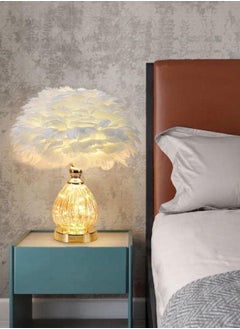 Hometaste Table Lamp Feather Table Lamp Feather Table Light Table Lamp Desk Light Feather Table Lamp Shade Dimmable Night Table Lamp Bedside Table Lamp Sofa Side Desk Lamp Table (White)