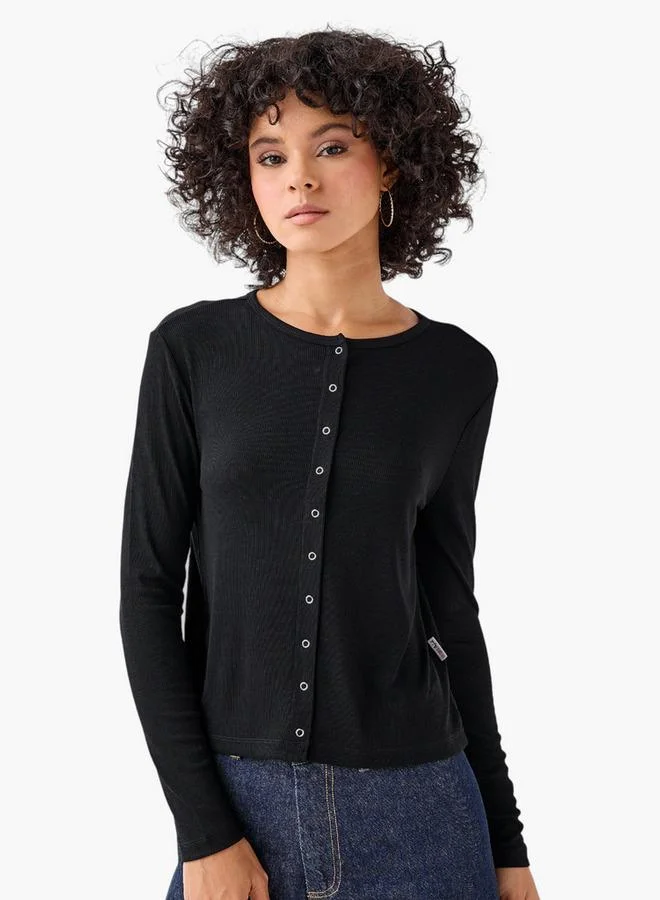 Lee Cooper Lee Cooper T-shirt with Ribbed Texture and Round Neck