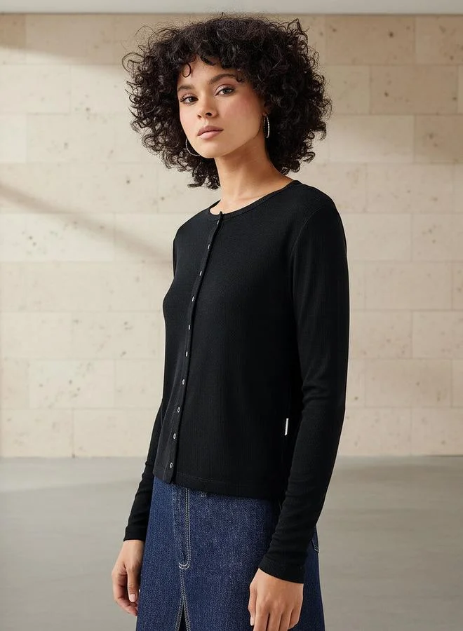 Lee Cooper Lee Cooper Henley Top with Ribbed Texture and Round Neck
