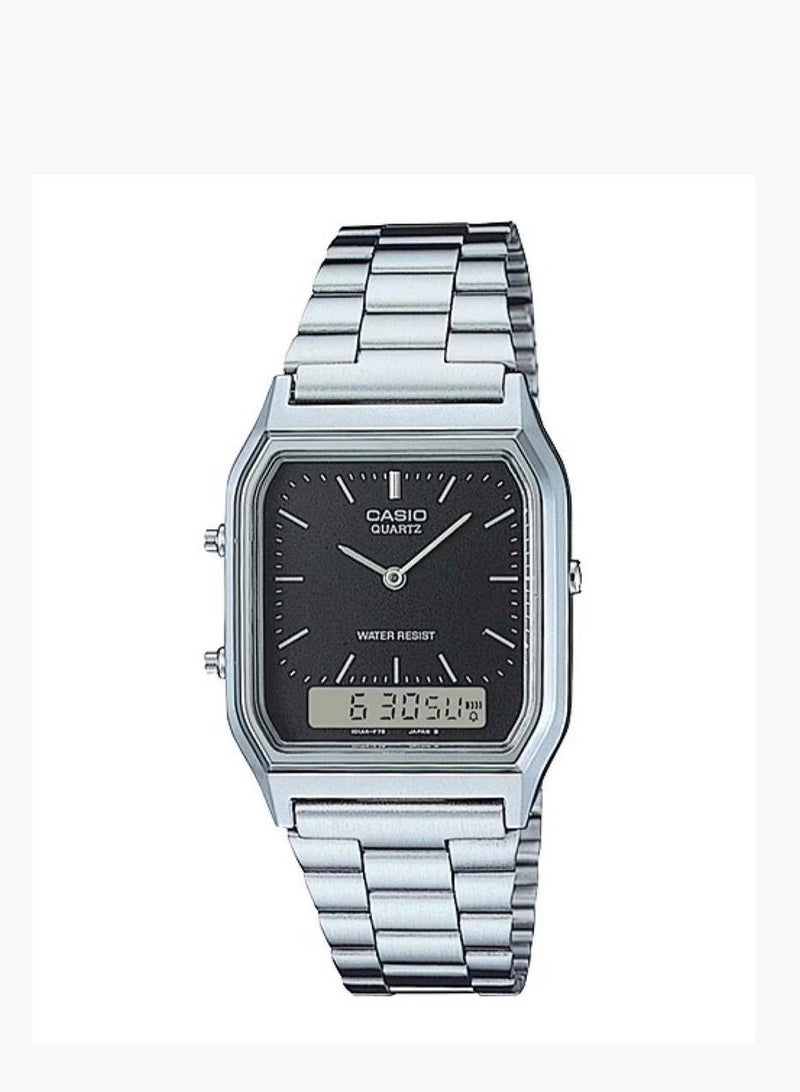 CASIO Men's Stainless Steel Analog Digital Wrist Watch AQ-230A-1DMQ (CN) - 30 mm - Silver - Image 1