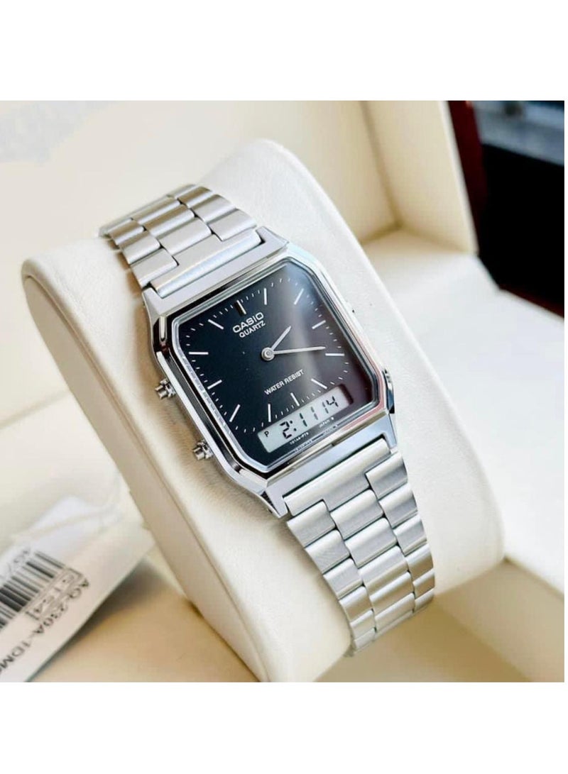 CASIO Men's Stainless Steel Analog Digital Wrist Watch AQ-230A-1DMQ (CN) - 30 mm - Silver - Image 2