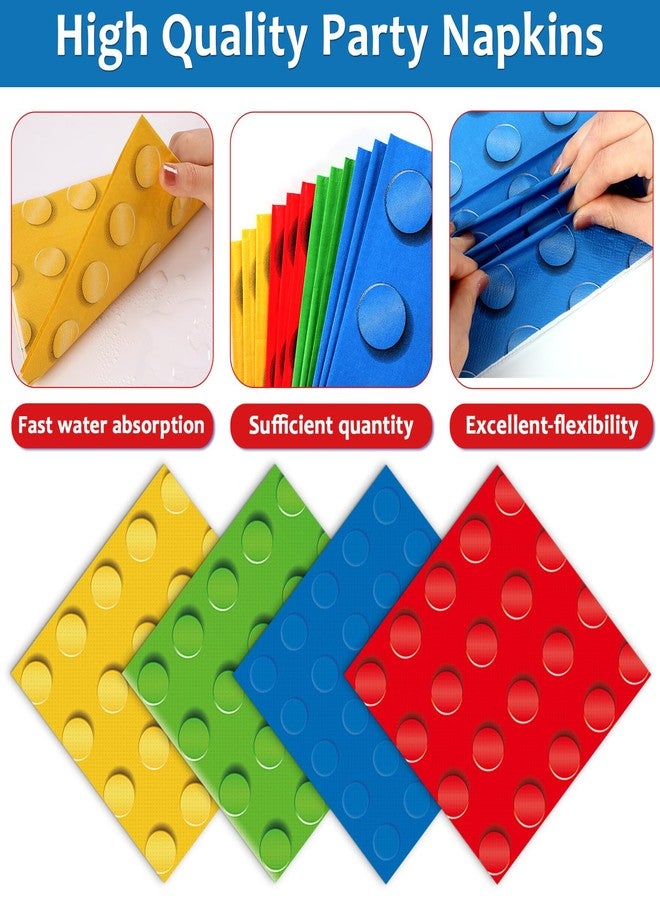 OBUSATT 96PCS Building Block Party Supplies Building Bricks Themed Party Plates and Napkins Colorful Blocks Bricks Square Paper Dinner Desert Plates for Birthday Party Favor Supplies Serve 24 Guests - Image 4