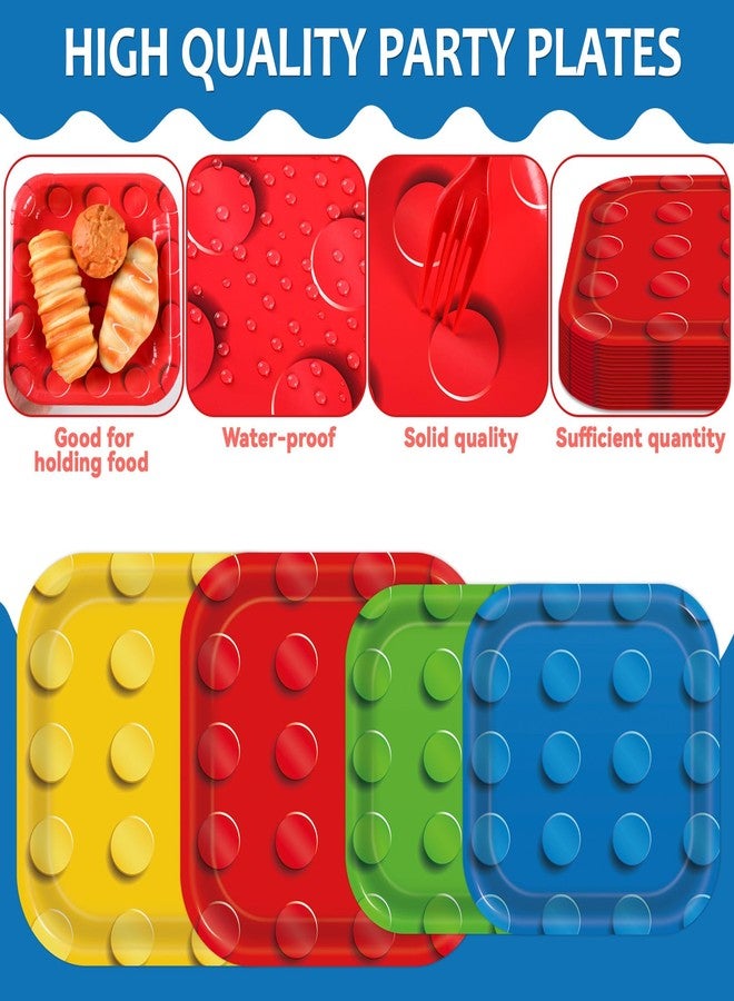 OBUSATT 96PCS Building Block Party Supplies Building Bricks Themed Party Plates and Napkins Colorful Blocks Bricks Square Paper Dinner Desert Plates for Birthday Party Favor Supplies Serve 24 Guests - Image 3