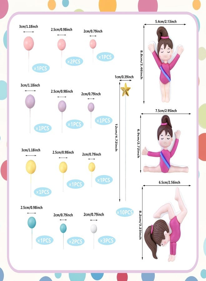 KEEPARTY ٢٩ قطعة من زينة كعكة الجمباز، كرات الجمباز، زينة كعكة لحفلات أعياد ميلاد البنات ذات الطابع الرياضي، لوازم حفلات استقبال المولود الجديد - Image 2