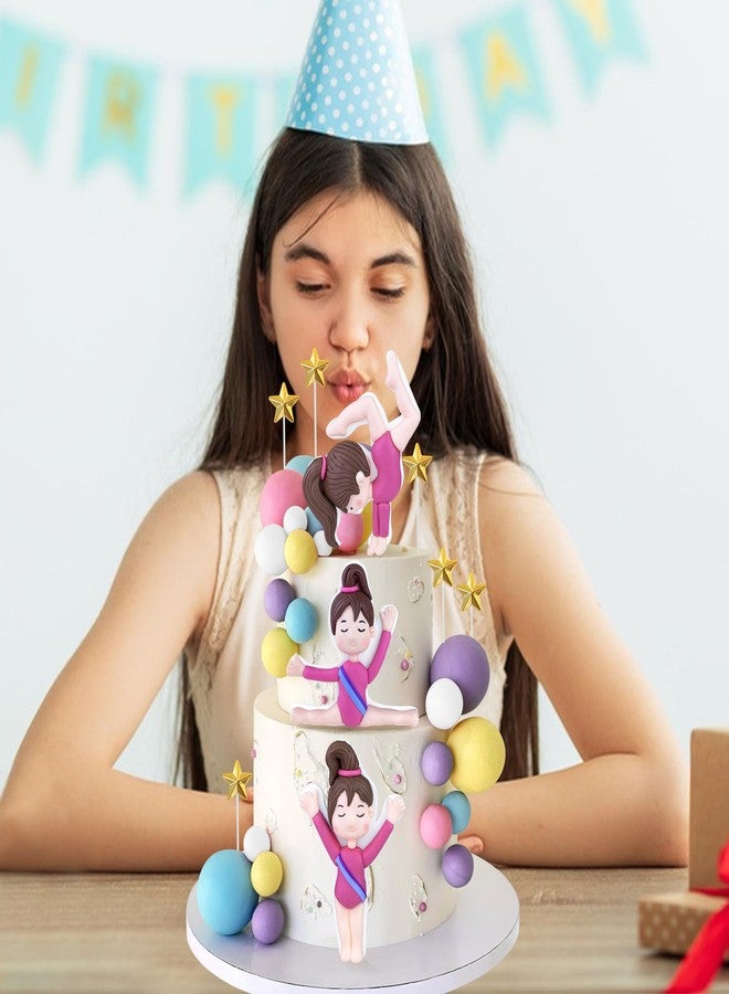 KEEPARTY ٢٩ قطعة من زينة كعكة الجمباز، كرات الجمباز، زينة كعكة لحفلات أعياد ميلاد البنات ذات الطابع الرياضي، لوازم حفلات استقبال المولود الجديد - Image 5