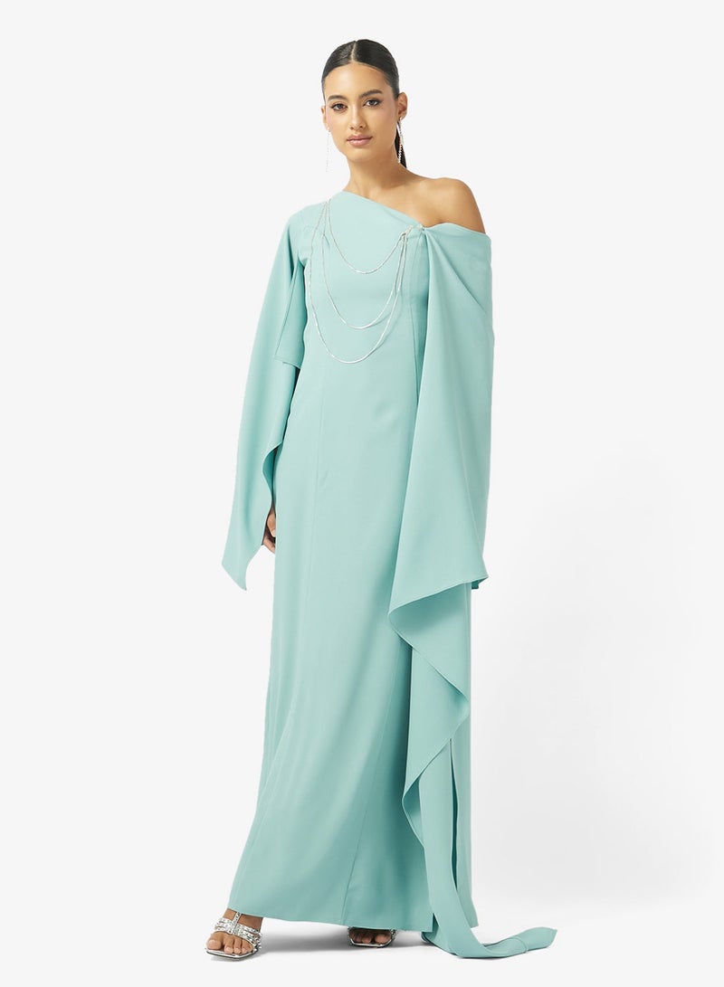 Iyra Chain Detailed Flared Sleeve Maxi Dress - Image 2