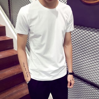 2020 new short-sleeved T-shirt mens Korean-style round neck summer top slim-fit solid color mens bottoming shirt half-sleeved fashion White - pzsku/Z7B6B6BD85184B6689623Z/45/1746227515/81fb8b76-08d0-4328-9b92-5000dfeabaa1