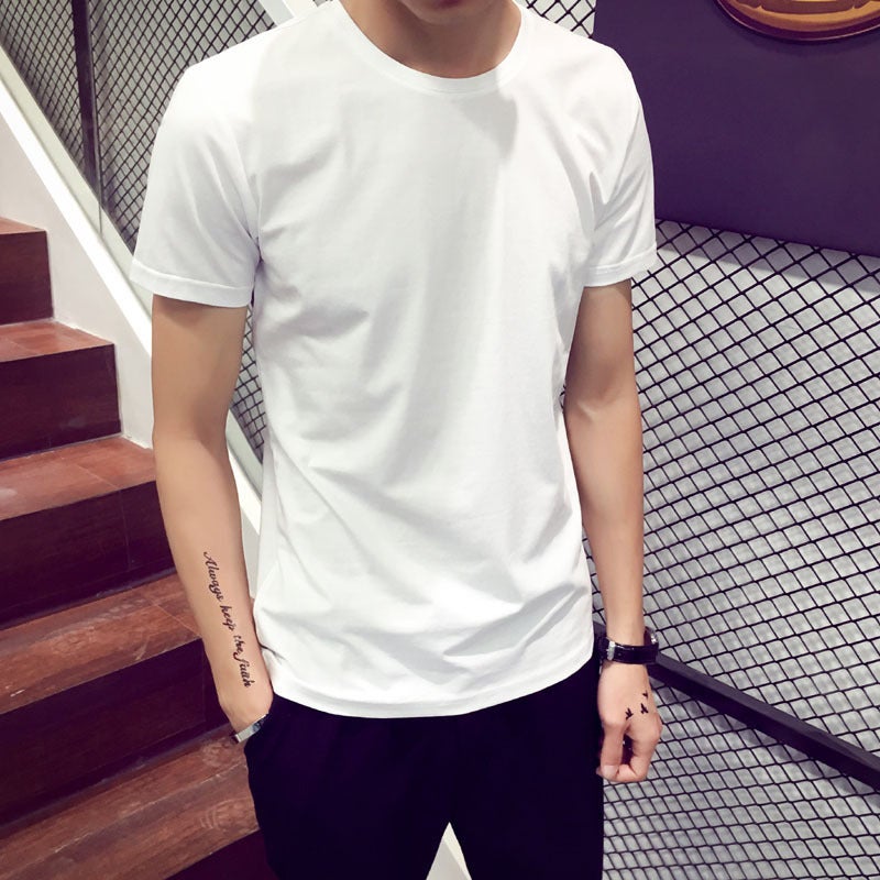 2020 new short-sleeved T-shirt mens Korean-style round neck summer top slim-fit solid color mens bottoming shirt half-sleeved fashion White