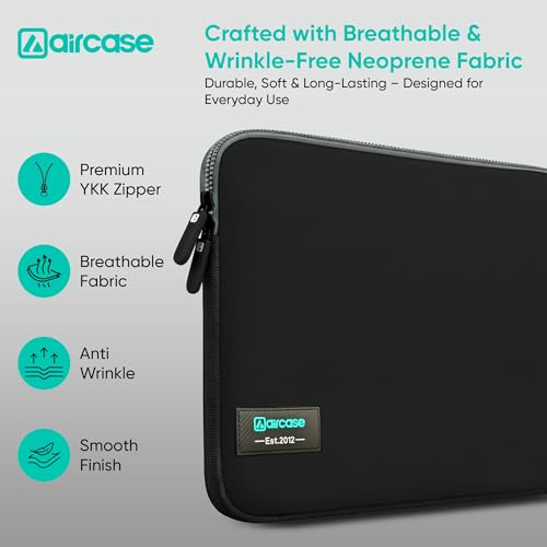 AirCase Neoprene Laptop Sleeve Case Cover for 15.6 Inch MacBook, Dell, HP, Lenovo, More| Water-Resistant, Shockproof Padding, Scratch-Proof| Slim Fit, Wrinkle Free, TSA Security Friendly (Black-Grey) - Image 5
