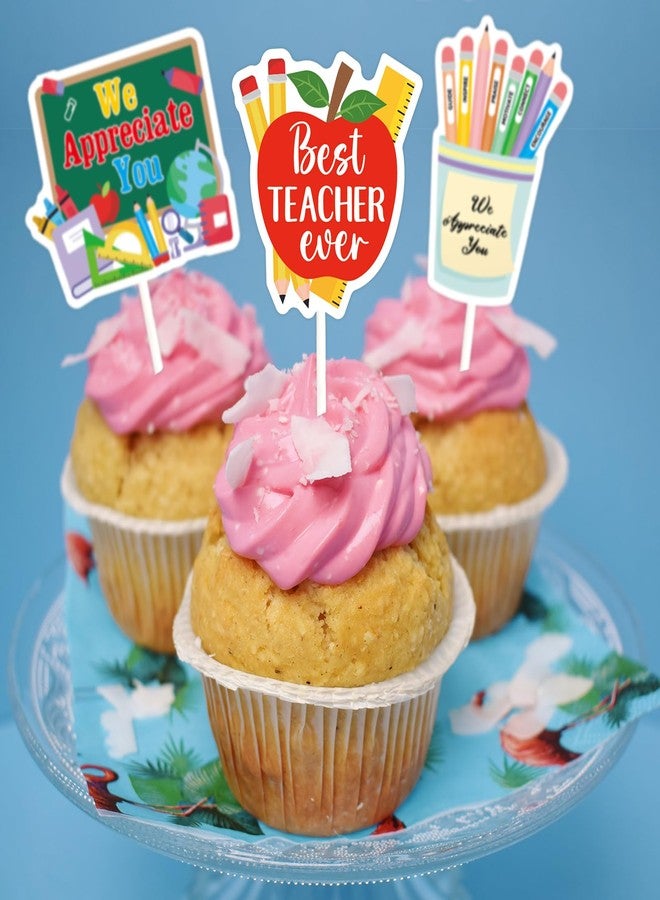 WorldBazaar Teacher Appreciation Cupcake Toppers 24 PCS End of Year Teacher Thank You Cake Topper Decoration Graduation Nurse Week Birthday Party Decorations - Image 5