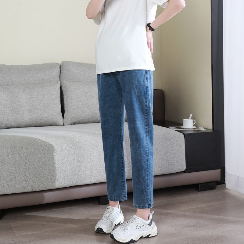 Spring Summer Maternity Jeans Light Tencel Plus Size Belly Support Blue 